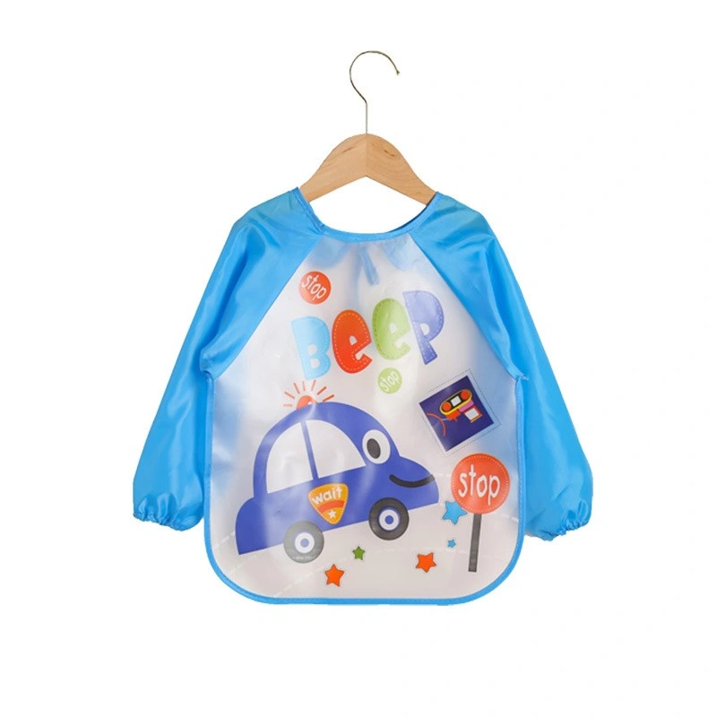 Hot Selling Products Transparent Unisex Infant Waterproof Toddler Apron of PEVA Eat & Play Smock Long Sleeved Baby Bib