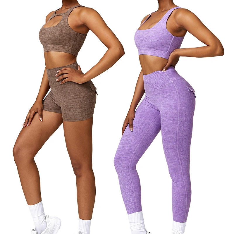 Wholesale/Supplier Factory Brushed Breathable Hollow out Front Quick Dry Yoga Set Women's Slim Fit Beauty Low Back Fitness Exercise Tight Gym Set