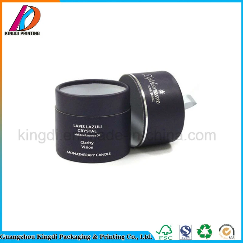 Black Cardboard Round Cylinder Candle Gift Box with Ribbon Handle