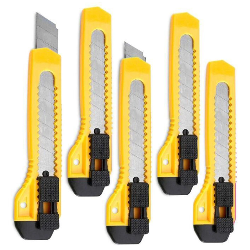 Utility Knife - 5 Pack 6 Inch Manual-Lock Snap off Blade, Large Size Plastic Body &ndash; 8 Points Snap Blade - Heavy Duty Stainless Steel Blade