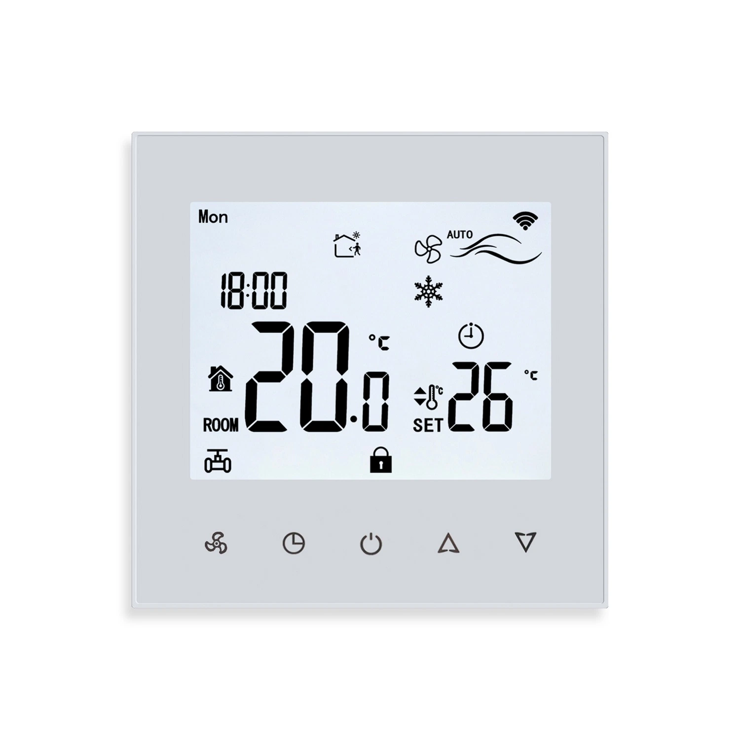 Thermostat Wi-Fi de refroidissement de bobine de ventilateur numérique à écran tactile LCD blanc Pour le système de climatisation de l'hôtel