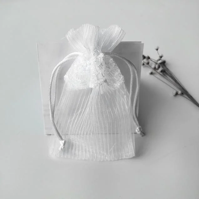 10*15 White Wholesale Pearl Yarn Organza Lace Drawstring Bag