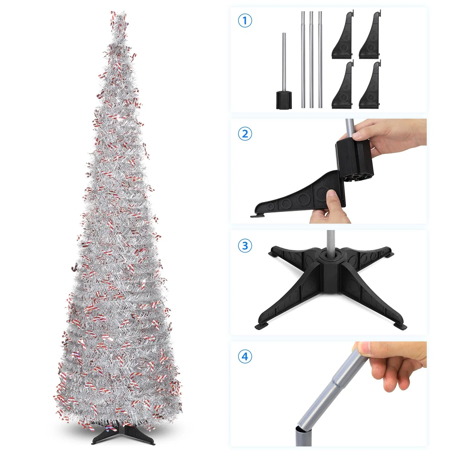 Holiday Xmas Decorations Collapsible Pop up Artificial Tinsel Christmas Tree