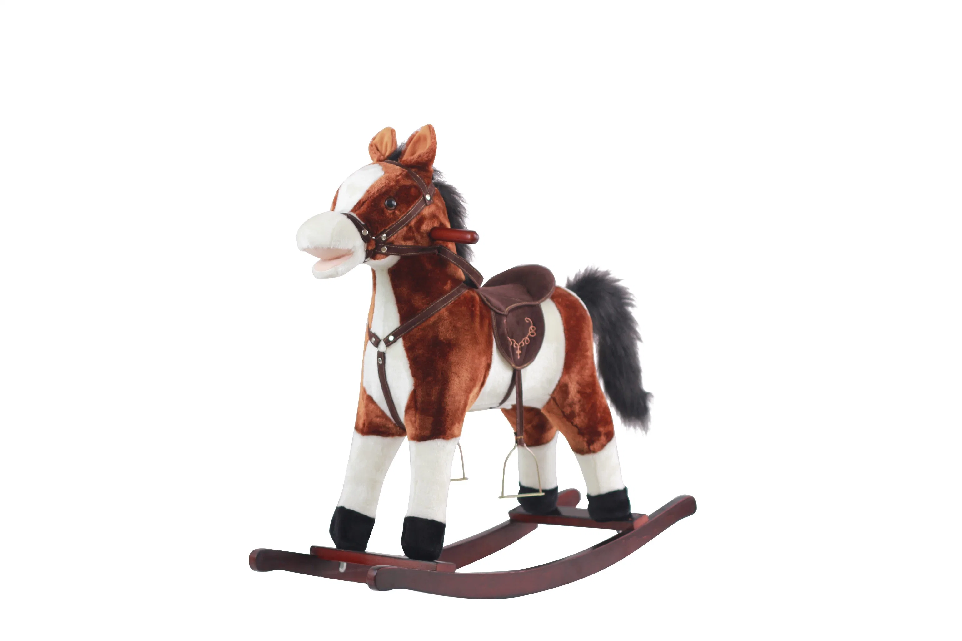 OEM ODM Ride en Trojan eléctrico Plush Toy Custom Kids Juguete de caballo de madera