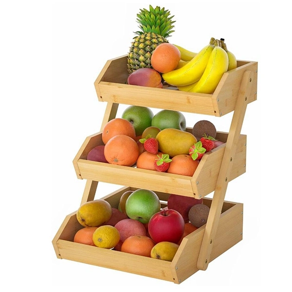 Bamboo Fruit Basket 3 Tier Vegetable Bowl for Kitchen Storage Display Rack