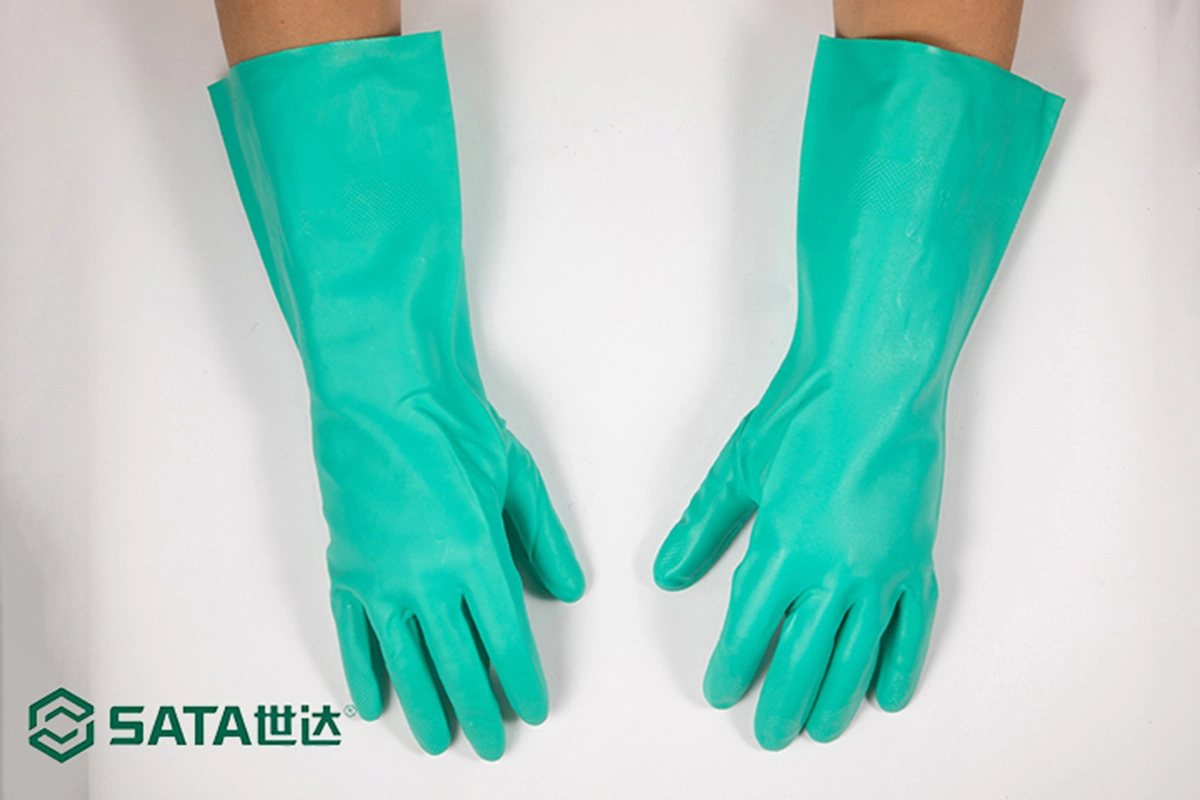 SATA PPE (Apex Werkzeuggruppe) Green Powder Free Wasserdichtes Öl Industrie Handschutz Industrie Nitril Arbeitshandschuhe Für Chemische Verteidigung