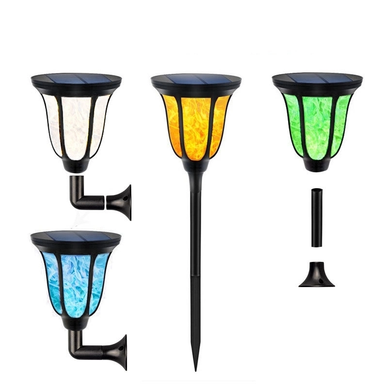 Amazon Hot Sales RGB Colorful LED Flame Landscape Outdoor Street Solar Lights for Christmas Decoration