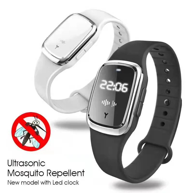 Ultra-sons do anti-mosquito bracelete pragas LED de exterior o Display Time Inseto repelente de insetos a pulseira para crianças