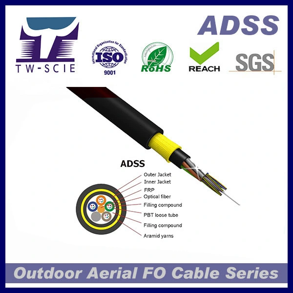 Factory Price All Dielectric 4-144 Core ADSS Self Support Aerial Fiber Optic Cable