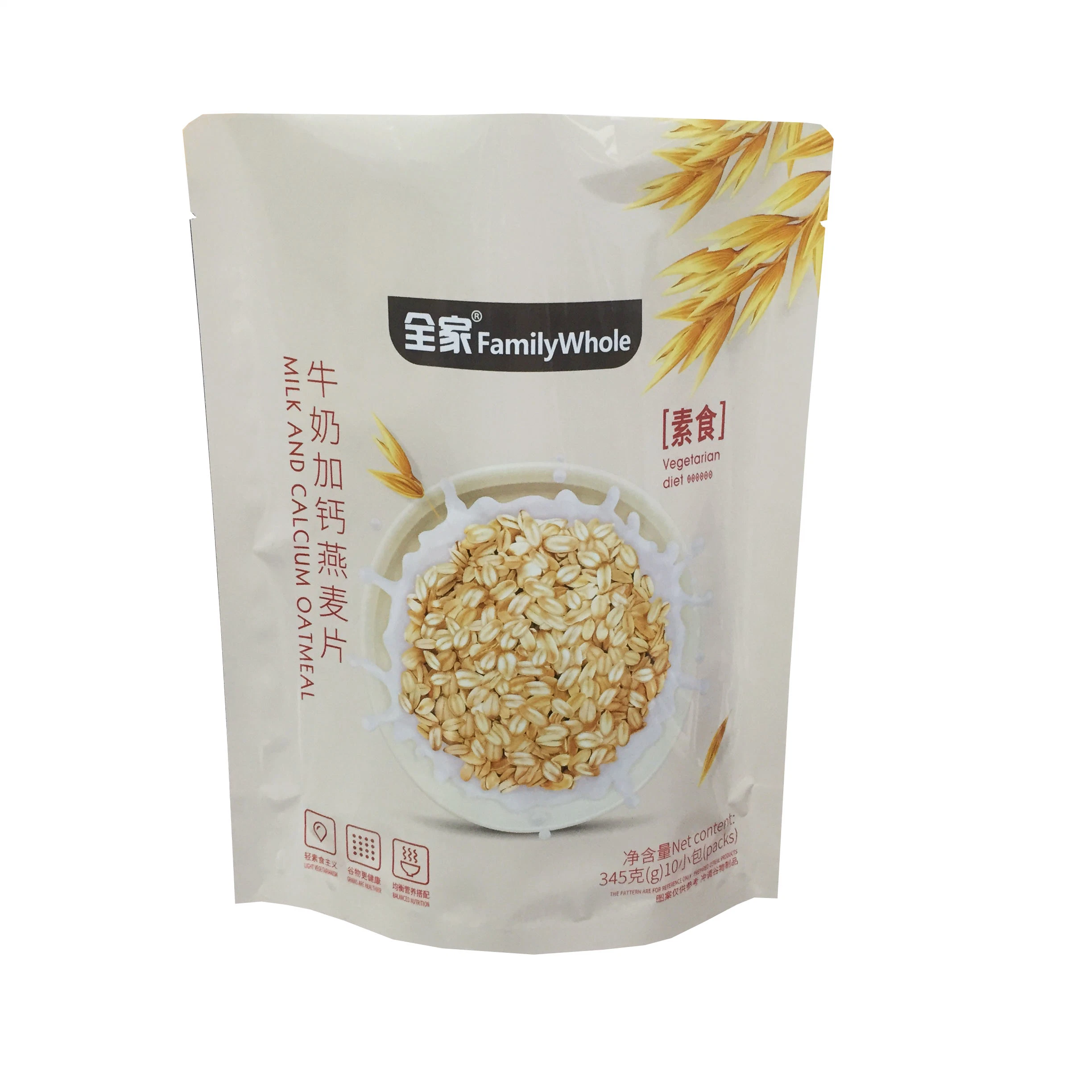Prueba de humedad de los alimentos orgánicos Super Stand up metalizada Doypack cremallera de la bolsa de harina de cereales de los envases de plástico la harina de avena Granola Muesli bolsa de leche en polvo