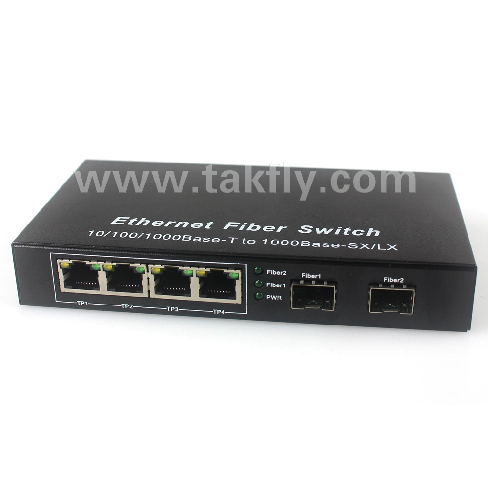 1000Mbps 4 Ports + 2 Fiber Ports Optical Fiber Switch