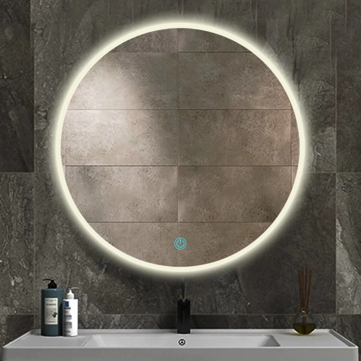 Runde Wand montiert 3000K- 6500K Home Dekoration Hotel Badezimmer Make-up LED-beleuchteter Spiegel mit Touch-Sensor-Heizungsfunktion