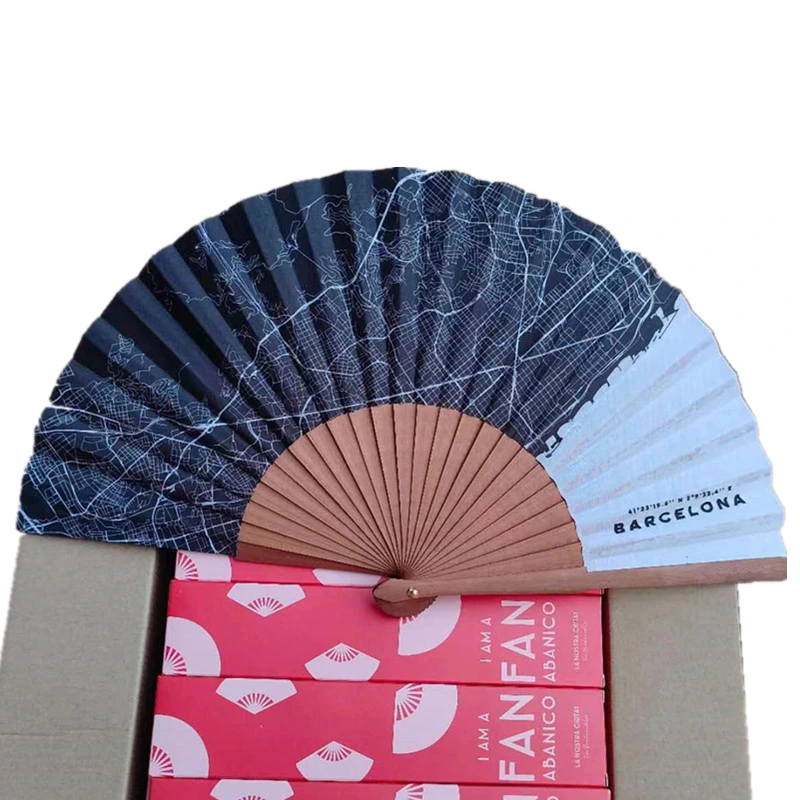 Wooden Fan Customs Fabric Hand Folding Handheld Craft Fan Decoration Gift Fan for Women Promotion Gift