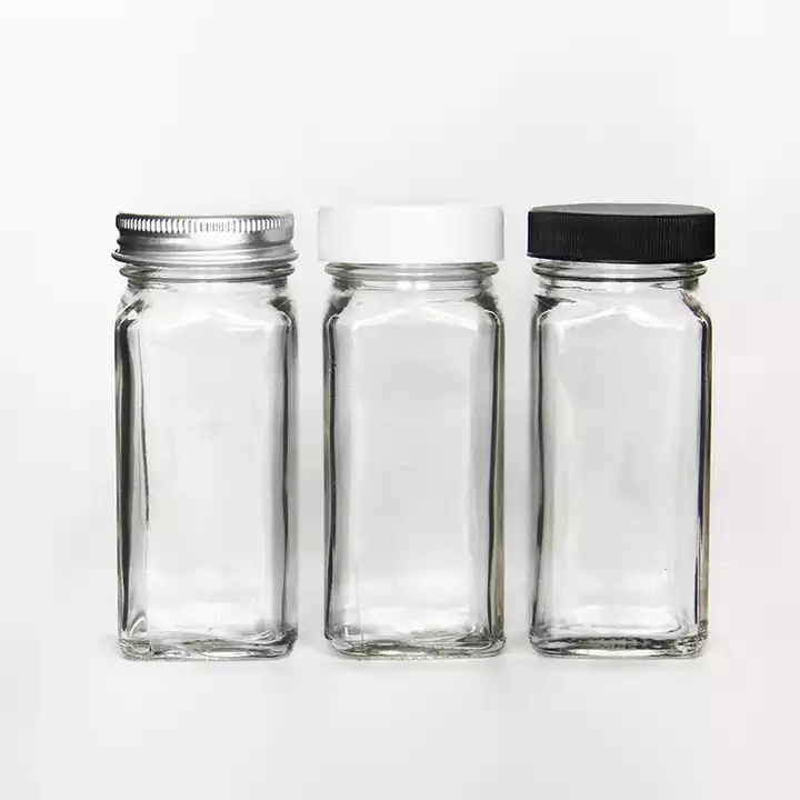 Wholesale/Supplier 4oz Clear Square Glass Spice Jar Sets for Salt Pepper Container with Metal Closure