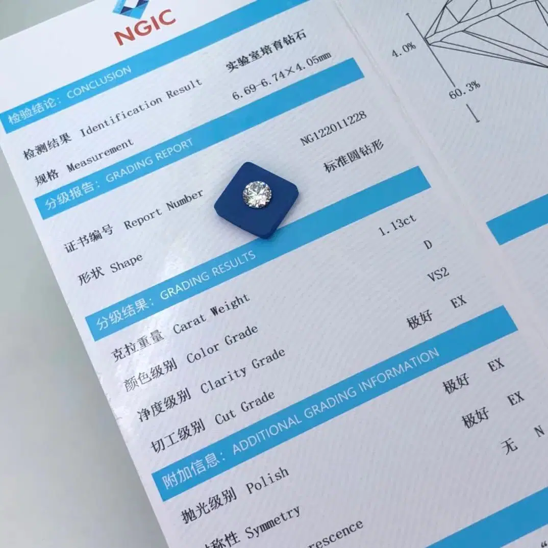 Messi Certificate 1.13CT D Vs2 Synthetic Diamond Per Carat Price Lab Grown Diamond