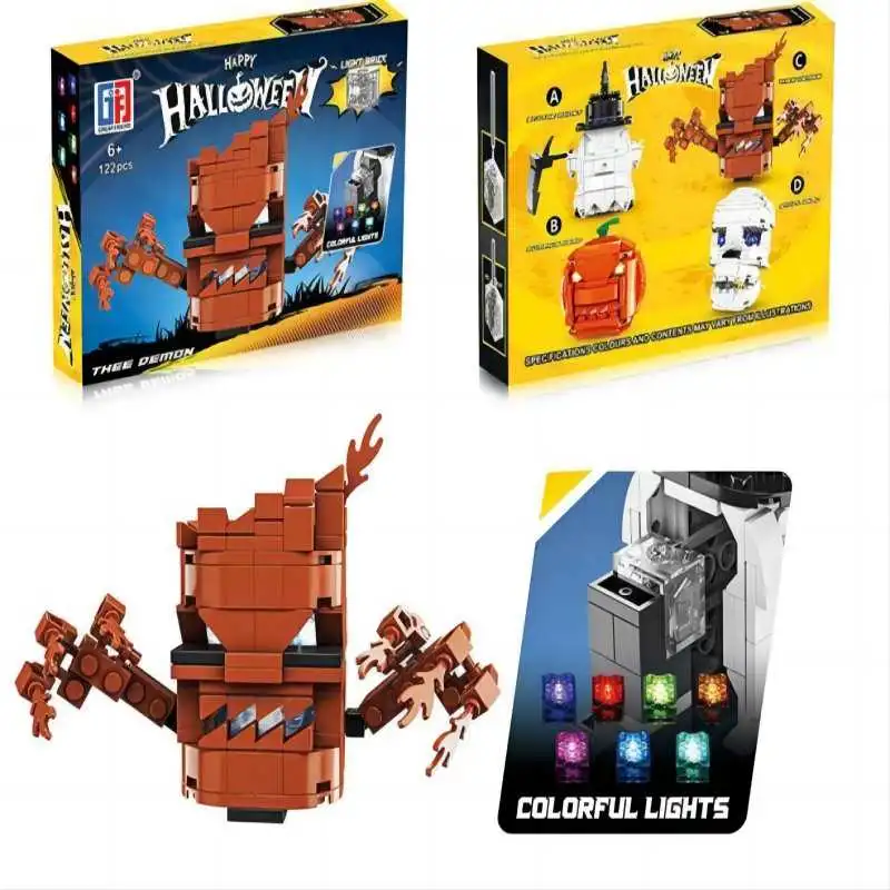 Halloween Pumpkin Head Building Blocks Lights Easter Small Particle Assembling Model Building Blocks Children&prime; S Educational Toys