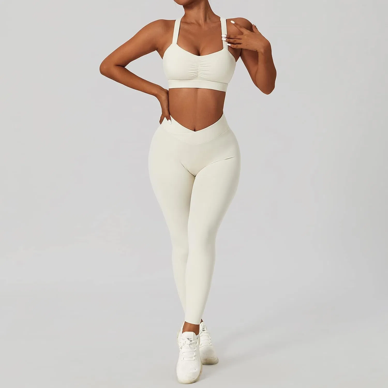 Ensembles d'entraînement pour femmes – Leggings taille haute à taille croisée Soutien-gorge de sport à bretelles, gymnase d'exercice