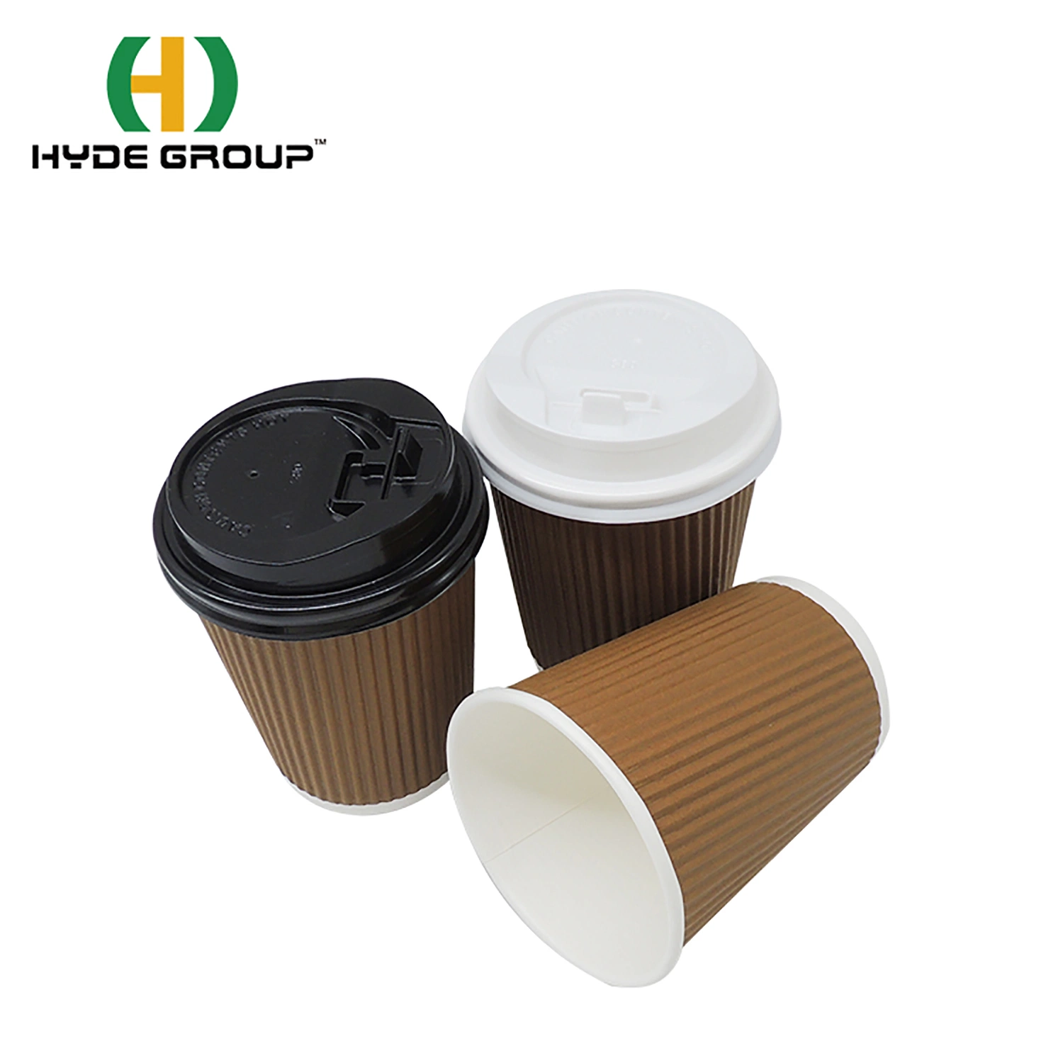 16oz Ripple Wall Paper Cups with Black White Color Plastic Lids Coffee Drinking Cups