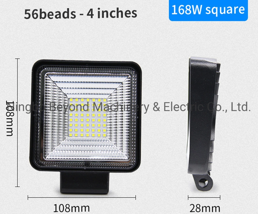 Super Bright 24V 12V Spot LED Auto Light 4inch 168W Offroad Lamp for Car 4WD Truck Tractor Boat Trailer Bulb