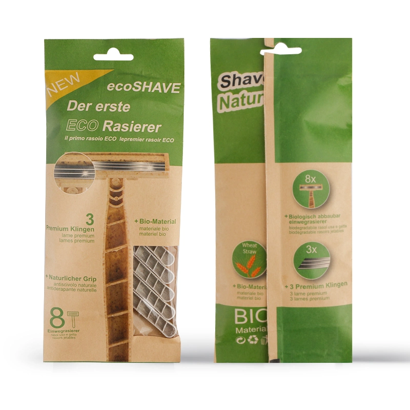 Una vez Eco Friendly trigo Straw Razor 3 Blade biodegradable Afeitadora de afeitar