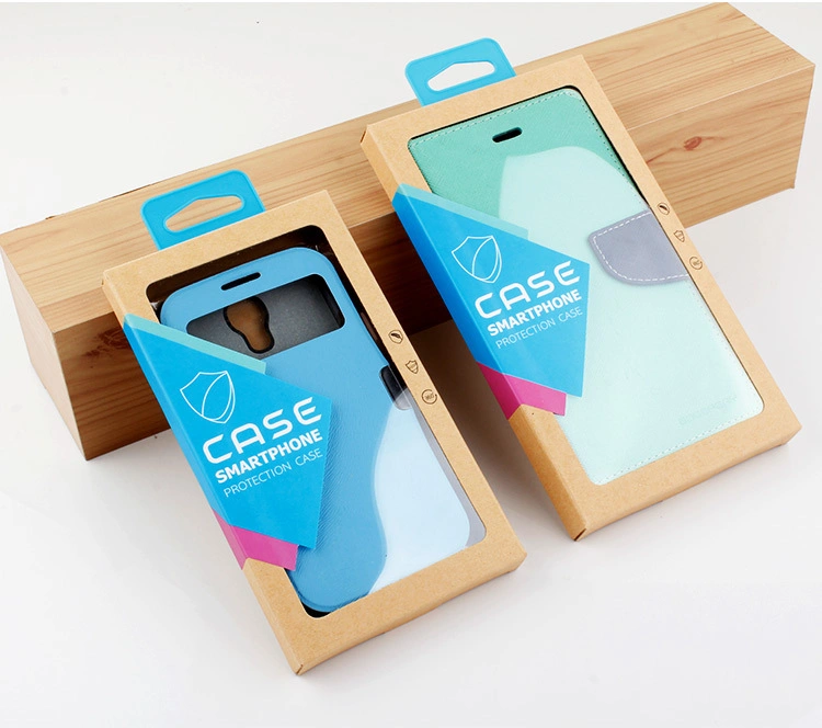 Customized Phone Case Packaging Kraft Paper Box with Clear PVC Window Cellphone Case Retail Package