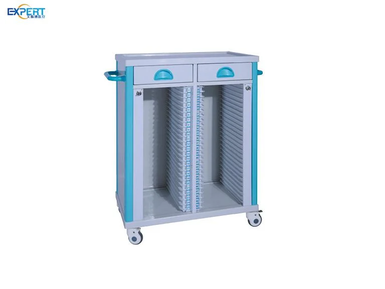 Hospital Medical Mobile Plastic Double Rows Record Clip Cart Stainless Steel Medical Record Trolley