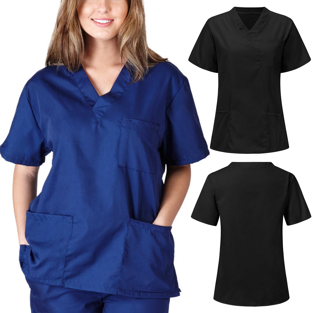 Short Sleeve V-Neck Polyester Nurse Uniform Jacket Hospital Nurse Clothing