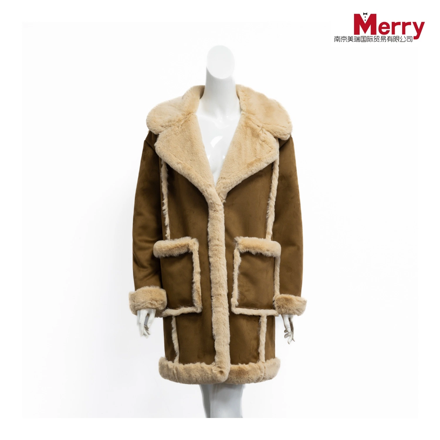 Women Winter Fur Coat Faux Leather Fashion Clothes Jacket with Lapel Collar