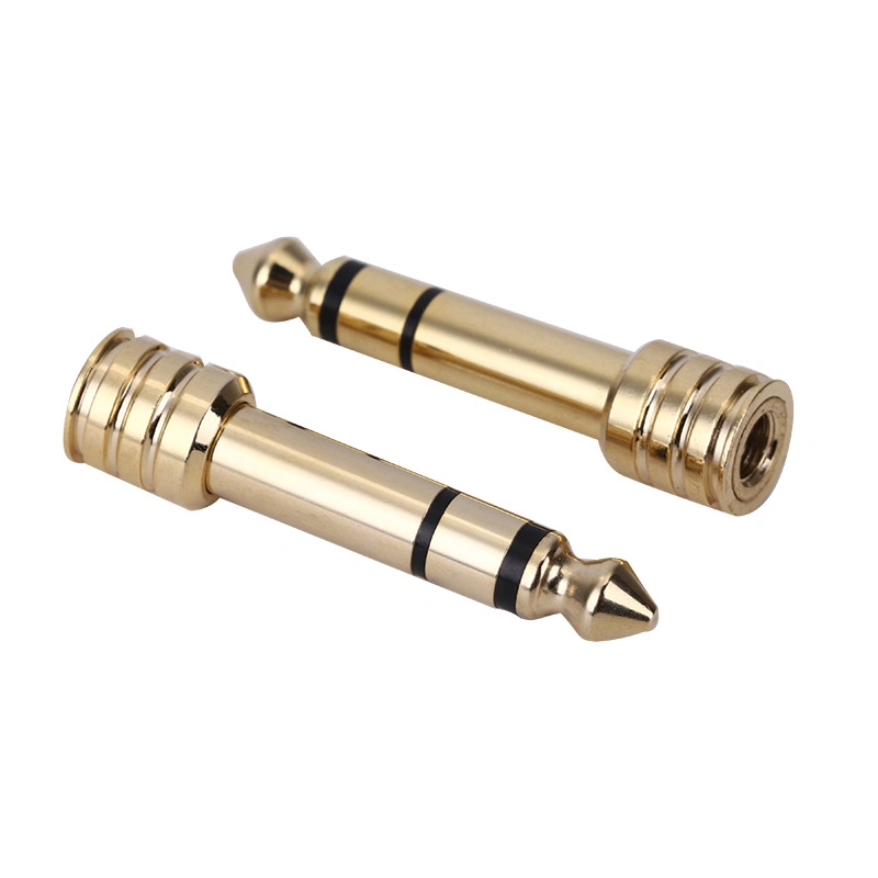 High Precision Custom CNC Lathe Machining Gold Plated Audio Video Adapter Plug 6.3mm to 3.5mm Change Plug Brass Headphone Speaker Conversion Head Accessories