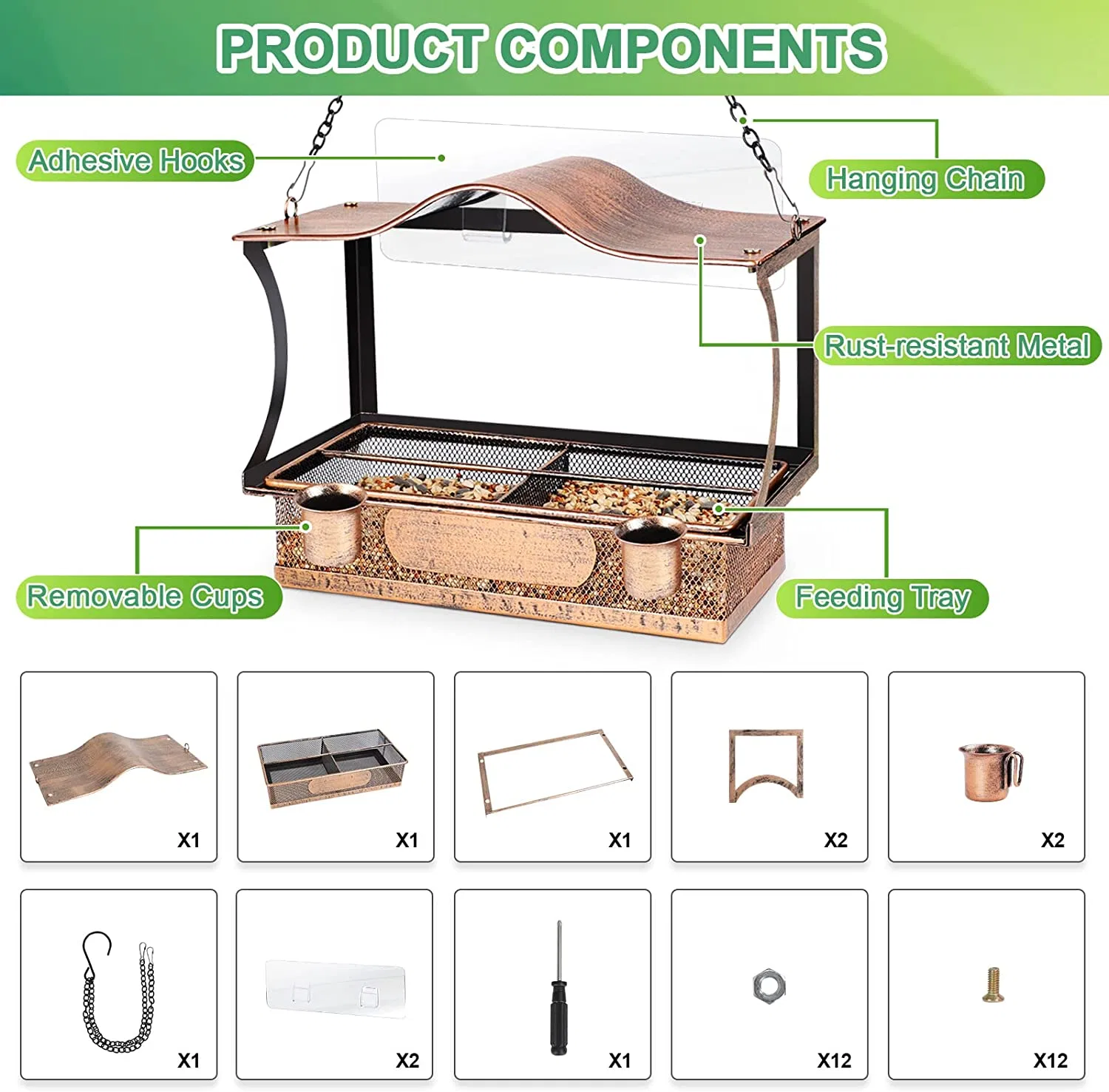 Jh-Mech Outdoors Equipped with Special Water Container Bird Feeders for Outdoors Hanging Gold Powder-Coating Window Bird Feeder