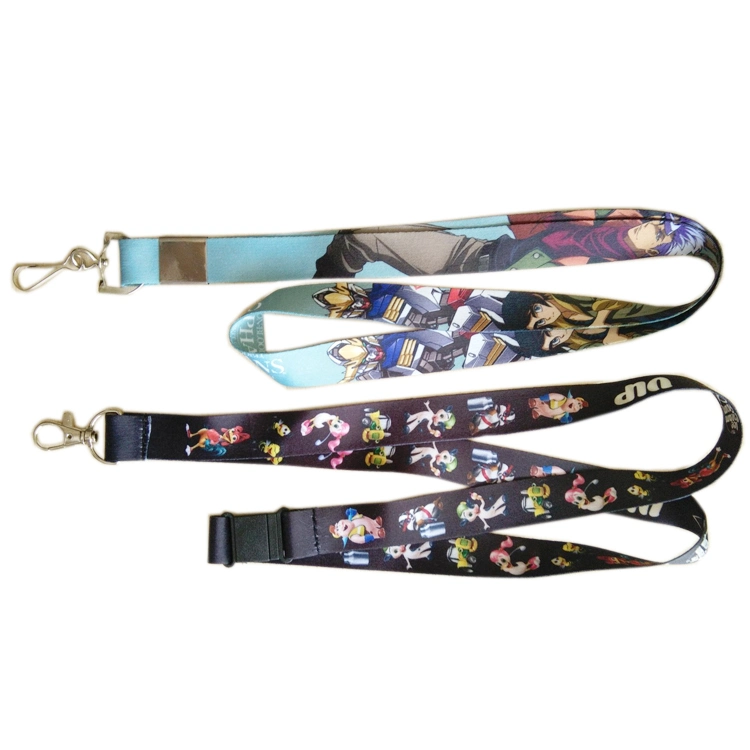 Cheap varios color impresas personalizadas Polyster Lanyardssatin Lanyards Abrebotellas con colores de la personaje de dibujos animados Lanyards