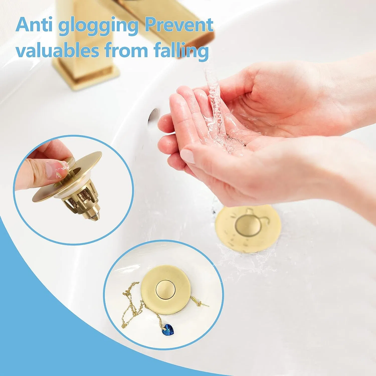 Gold Bathroom Sink Stoppe Pop up Drain Stopper for Bathroom Sink