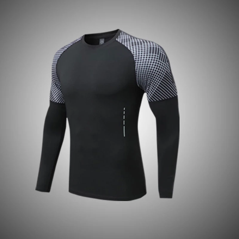 Men's Sports Wear Athletic Gym Wear Polyester Fabric Long Sleeve Compression Shirt