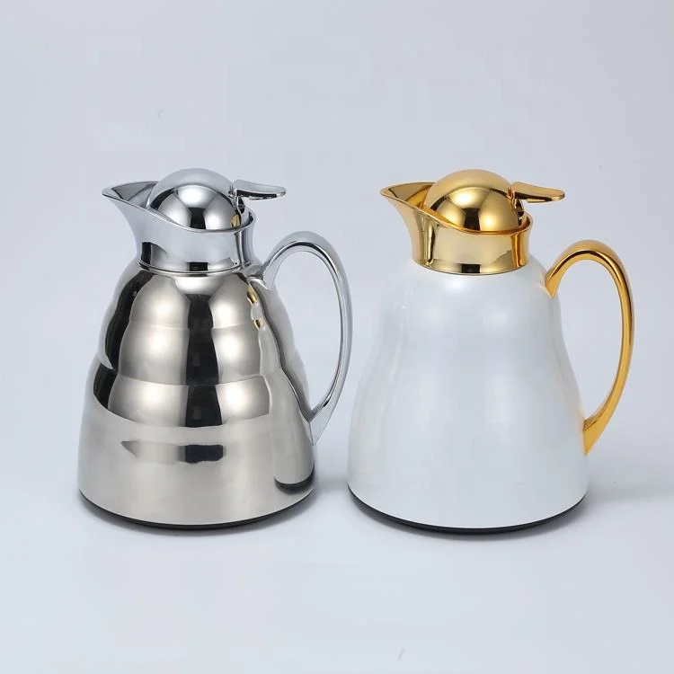 Glass Inside Arabic Style Vacuum Flask Carafe Double Wall Coffee Pot Stainless Steel Coffee Jug Tea Flask Custom Tea Pot