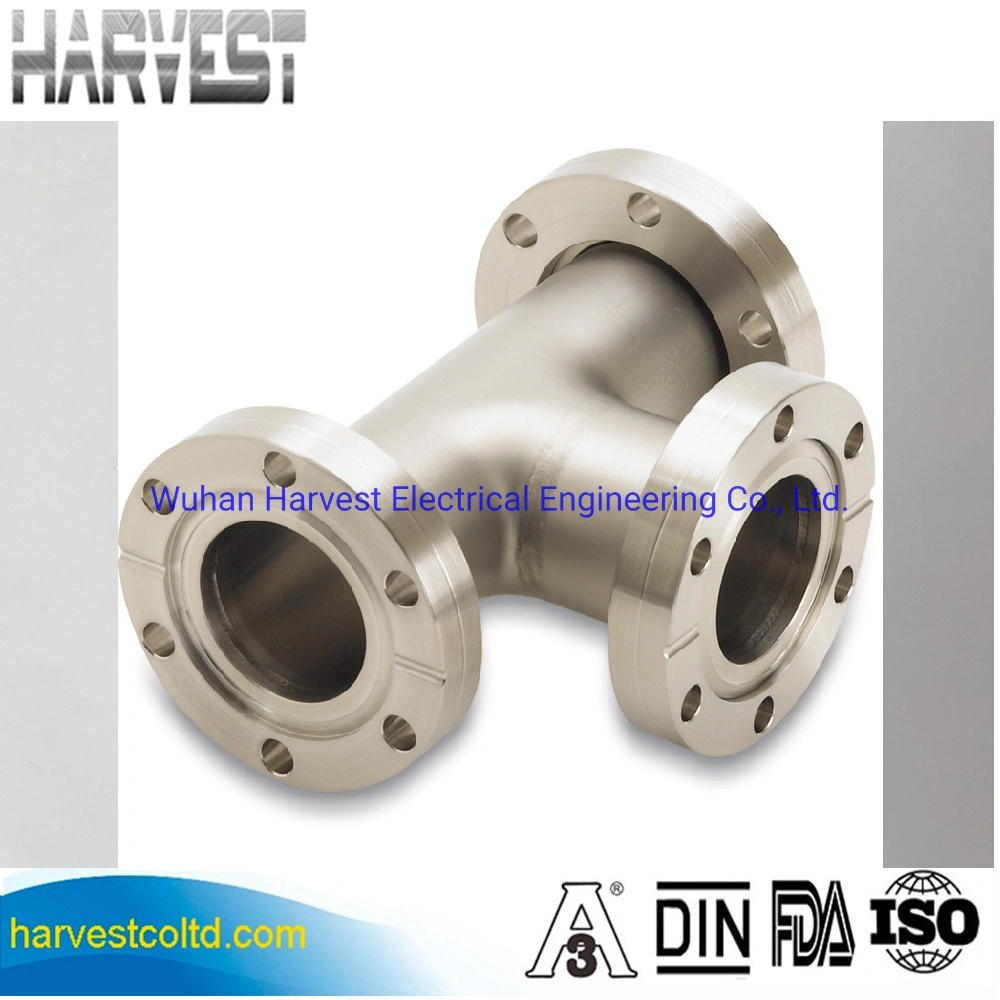 Customized 304 316L Stainless Steel Vacuum Tee Pipe Fitting CF Flange Standard Equal Tee for Pipe Line