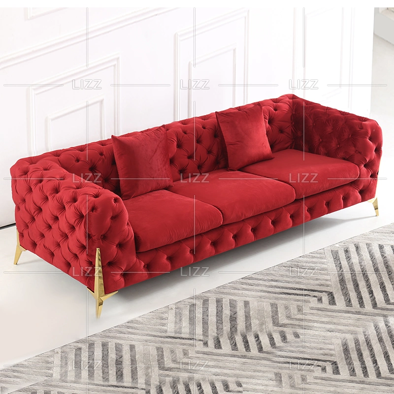 New Arrivals Luxury Velvet Fabric Living Room Furniture Set Button Tufted Chesterfield Leisure 3+2+1 Sofa