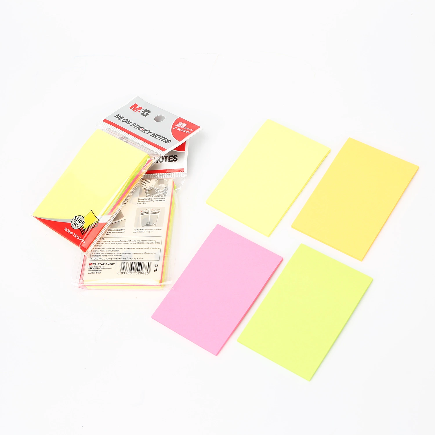 Hot Sale 3' X3', 100 pages Poly Pack carré de bureau amovible Sticky Notes plaquettes Mémo jaune