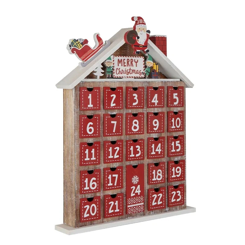 2023 Рождественская елка Красный дом Деревянные ремесло обратный отсчет Календарь пришествия