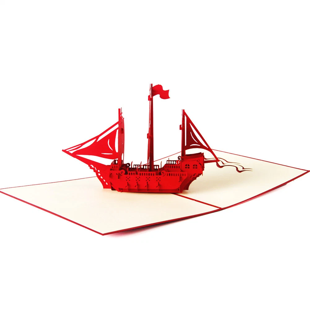 Thank You Cards Custom Boats Shaped Red Color Paper 3D Greeting Cards for Students