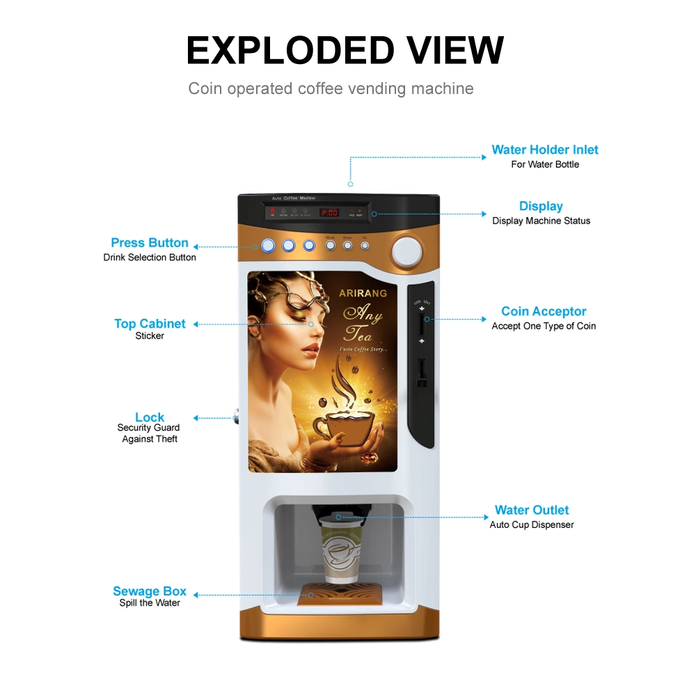 High quality/High cost performance 3 Different Kinds Automatic Coin Operated Tea Time Coffee Vending Machine