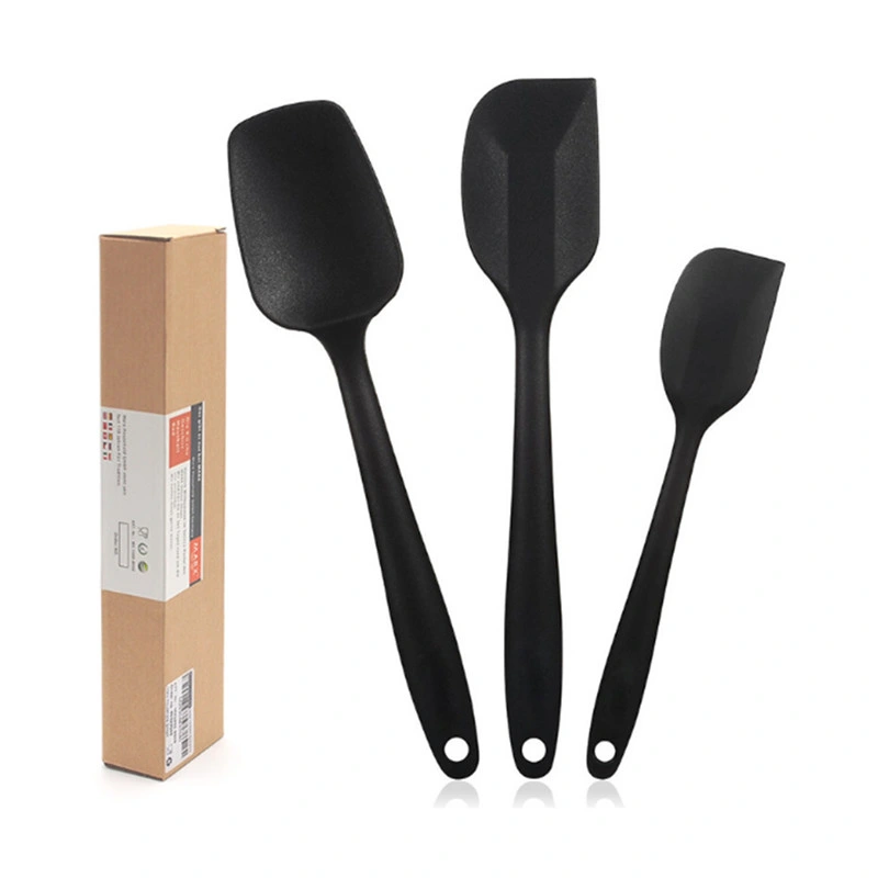 Factory Black Silicone Kitchen BBQ Spatula Set with Carton Packaging