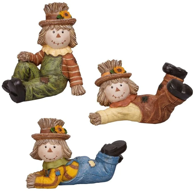 3PCS Harvest Scarecrow Statues Table Decor Thanksgiving Fall Kid Figurines Home Decor