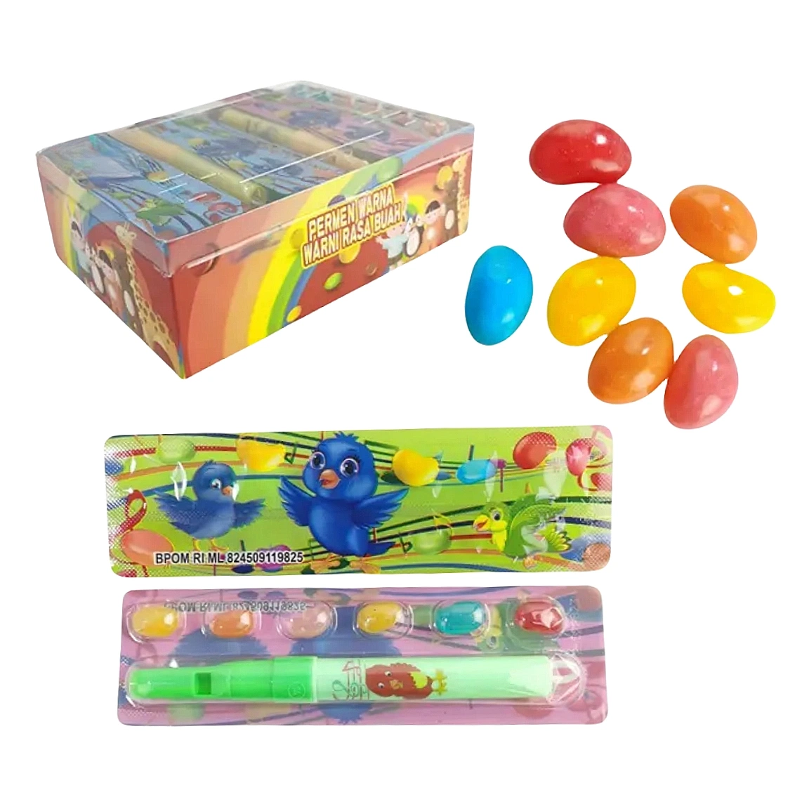 Chinese Factory Product Flute Toy Candy Whistle Fruit Jelly Bean Mini Bean Candy