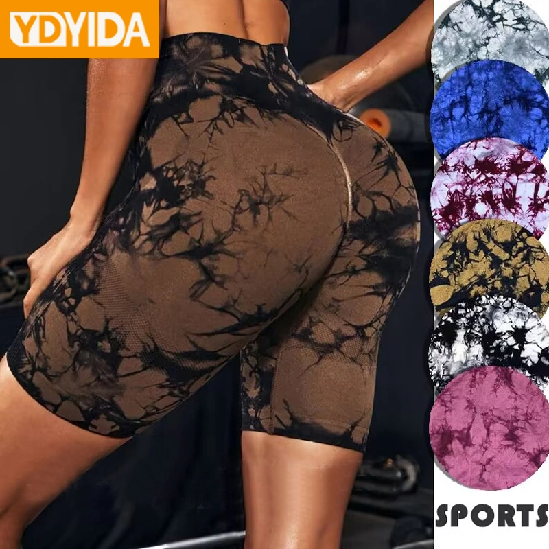 Damas Tie Dye Yoga Shorts Deporte de gran elasticidad Pantalones cortos