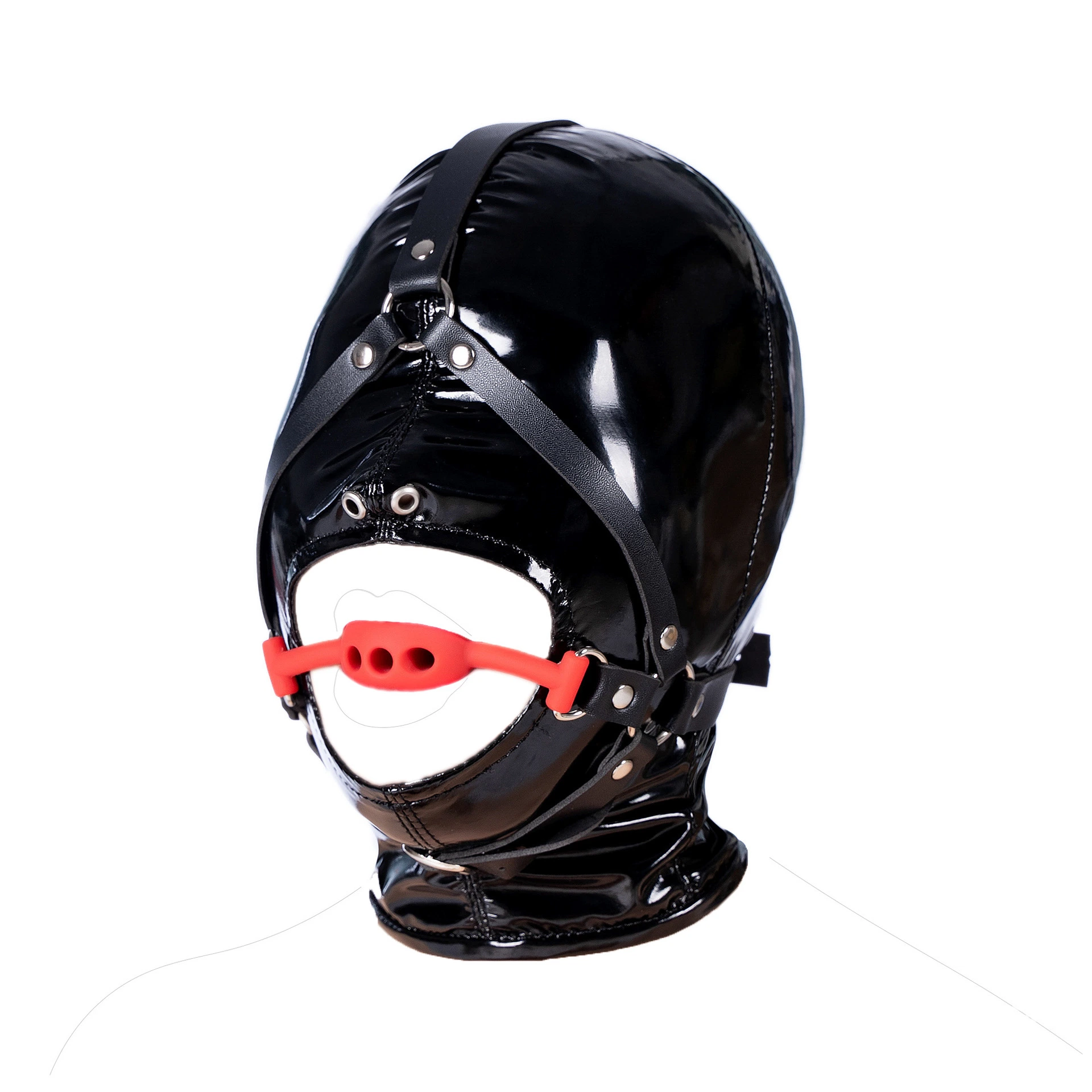48mm Ball Gag PU Leather Head Harness Bdsm Bondage Kit Head Hood with Open Mouth Gag Slave Adult Games Sex Toys