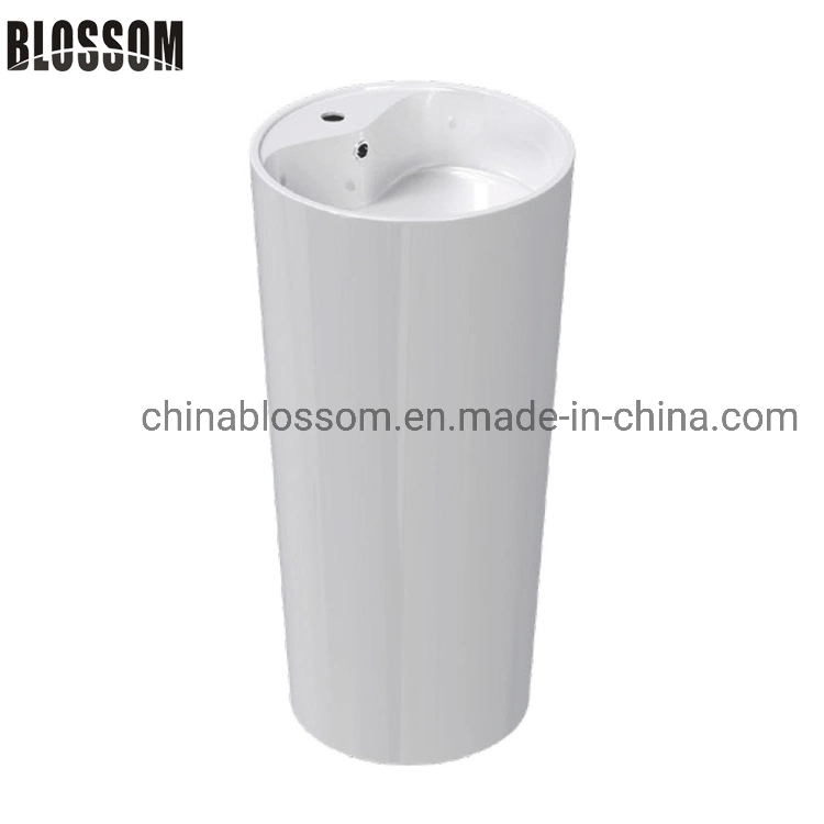 Bathroom Pedestal Sink Artificial Man-Made Stone Acrylic Resin Freestanding Wash Basin