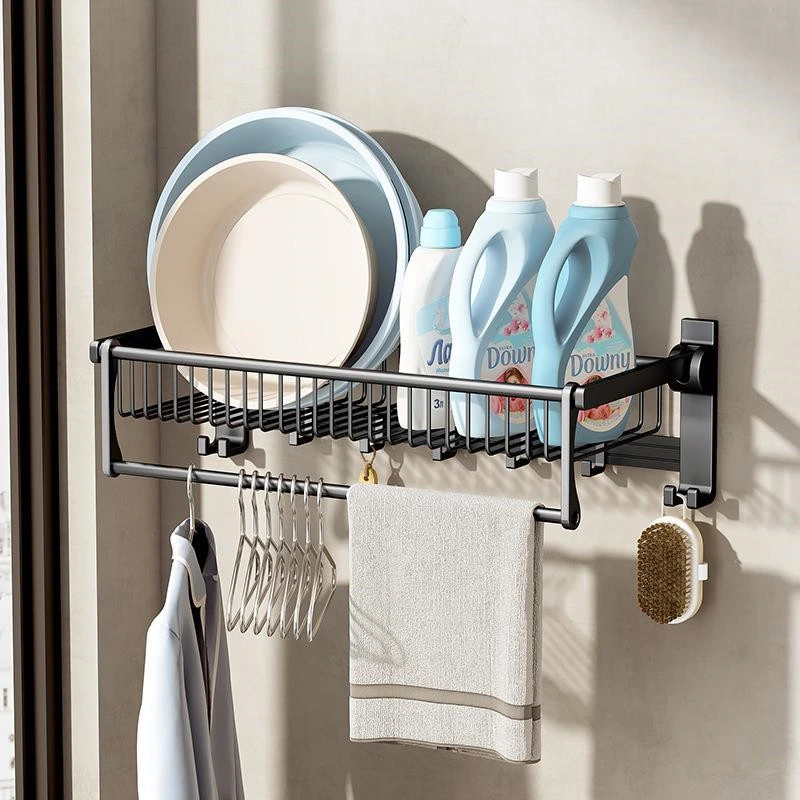 Bathroom Accessories Net Basket Towel Rack Black Hardware Hanging Towel Rack Set