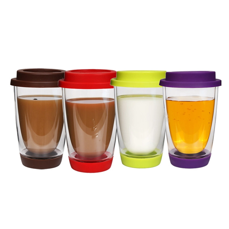 Reusable Double Wall Coffee Tea Water Drink Glass Cup Mug with Silicone