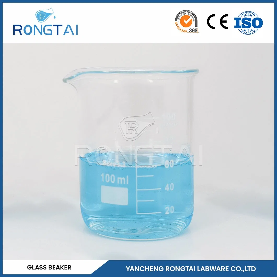 Rongtai Laboratorio de vidrio 5ml Fabricantes Ciencia de la Cura China 800ml 1000ml Vaso de vidrio resistente al calor