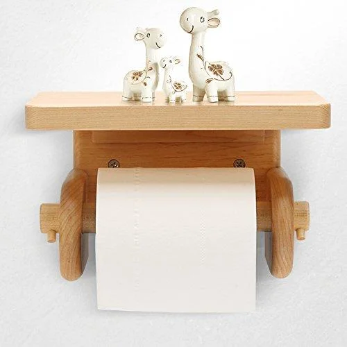 Mobile Phone Wet Wipes Shelf Rack Natural Bamboo Toilet Paper Roll Holder Luxurious